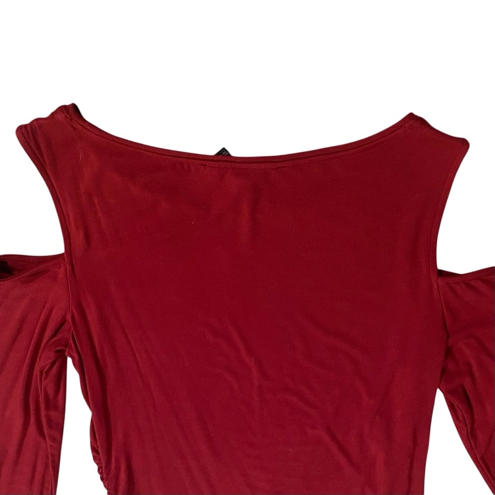 White House Black Market Red Long Sleeve Cold Shoulder Ruched Top Small - Picture 8 of 11